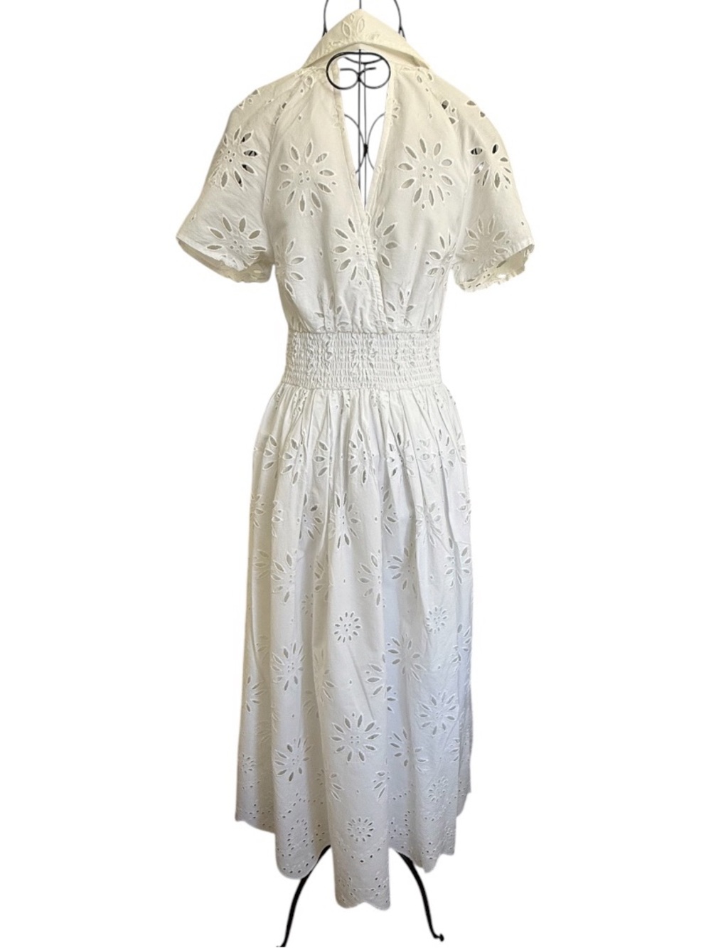 Maeve Anthropologie Eyelet Wrap Midi Dress XS White Cotton Resort Vacation - Picture 5 of 16